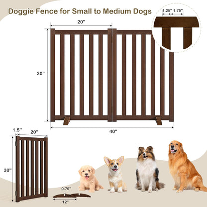 36" Height Extra Tall Freestanding Pet Gate, Solid Wood Folding Safety Fence Wooden Dog Gate with 2 PCs Support Feet Ideal for Stairs, Doorways, Halls, Kitchens, Heavy Duty Gates, 3 Panels, Oak