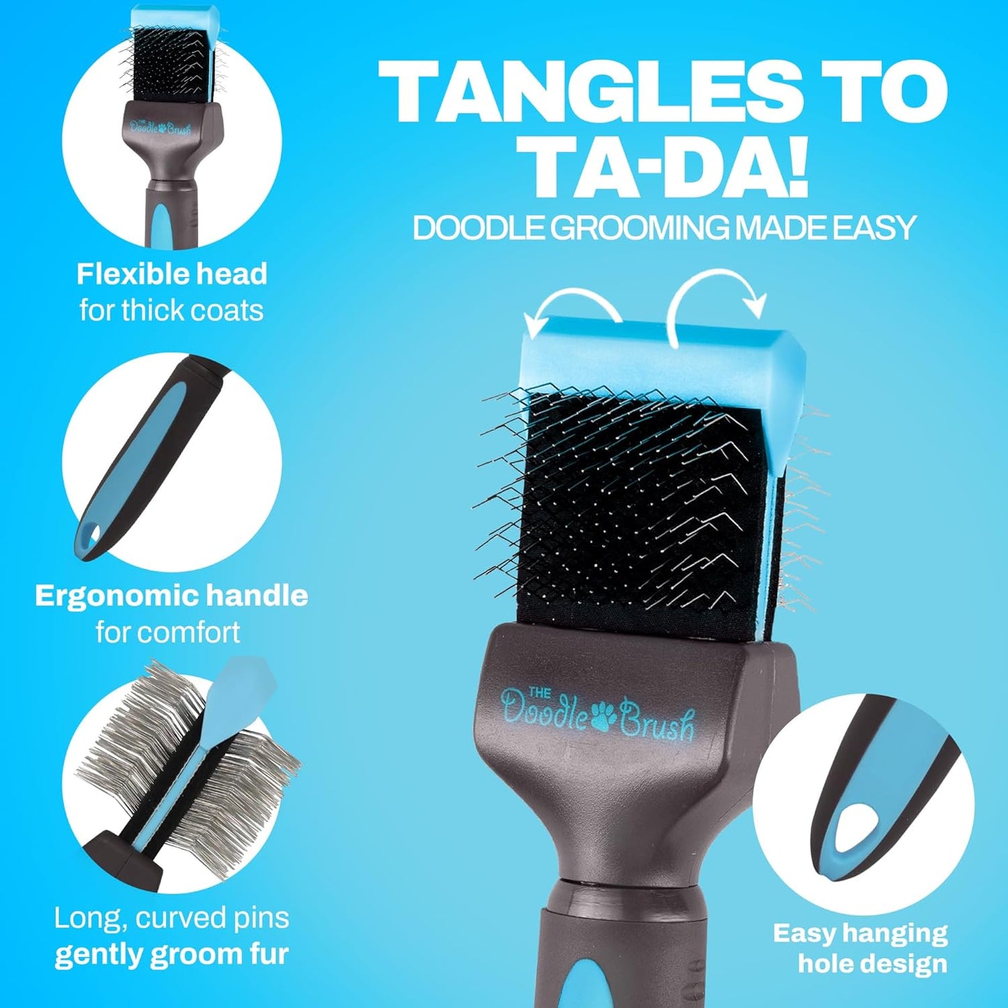 Slicker Brush for Dogs, Single Head Dog Hair Brushes, Flexible Head Slicker for Dogs, Poodle, Labradoodle, Sheepadoodle, Tangle-Free Grooming, Healthy & Shiny Coat Pet Brushes
