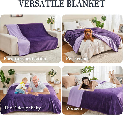 Waterproof Blanket 60"x80" for Adults, Reversible Waterproof Bed Cover for Dogs Cats Pets, Soft Leakproof Blanket for Bed Couch Sofa Furniture Protector, Dusty Pink/Off White