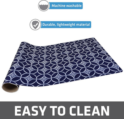 Drymate Pet Bowl Placemat, Dog & Cat Food Feeding Mat - Absorbent Fabric, Waterproof Backing, Slip-Resistant - Machine Washable/Durable (USA Made) (12” x 20”) (Indigo)