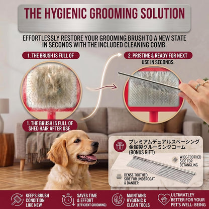 Slicker Brush for Dogs, Large Dog Grooming Brush for Doodles Goldendoodles Poodles Labradoodle Bernedoodles, Long Combs to Wavy & Curly Hair - Wooden Handle 3 Pcs - Nature