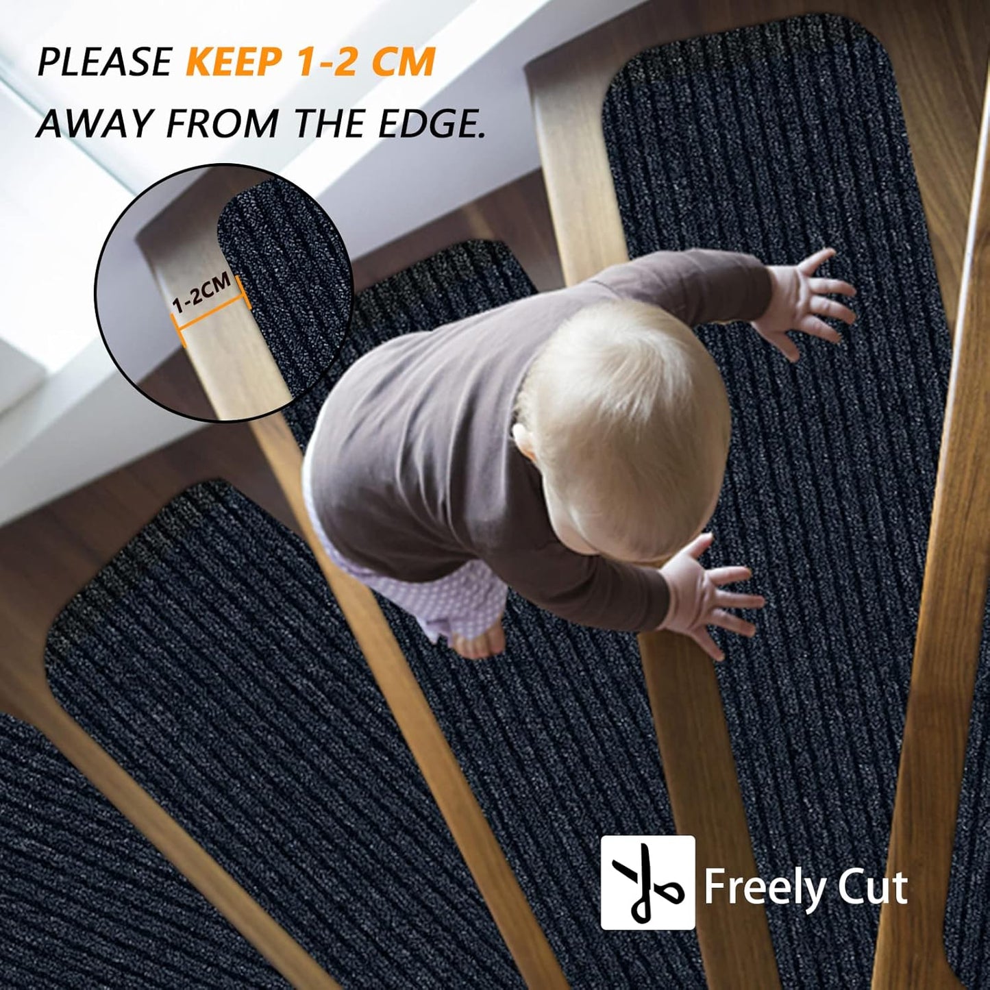 Stair Treads for Wooden Steps Carpet, Non-Slip Stair Runner Indoor Outdoor Stair Tread Mats Covers Pads, 19" x 31"Matching Landing Step Runner for Elders, Kids and Dogs (19" x 31", Black)