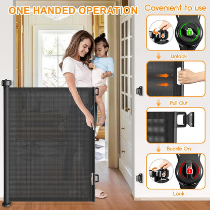 Upgrade 120 inch Retractable Baby Gates, EZIGO Extra Wide Baby Gate for Large Opening Extra Long Mesh Gate for Kids or Pet Dog Gate Child Safety Gate for Stairs Hallways Doorway Indoor Outdoor, Gray