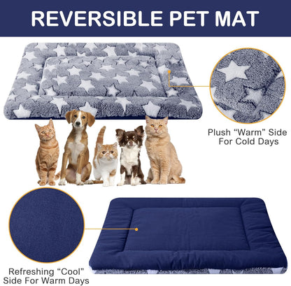 VitalCozy 4 Pcs Dog Crate Pads, Ultra Soft Warm Washable Anti-Slip Kennel Bed Mat for Pets, Reversible, Replaceable, Cage Liner for Small Medium Large Dogs and Cats (18 x 24 x 1.6 Inch,Star,Gray)