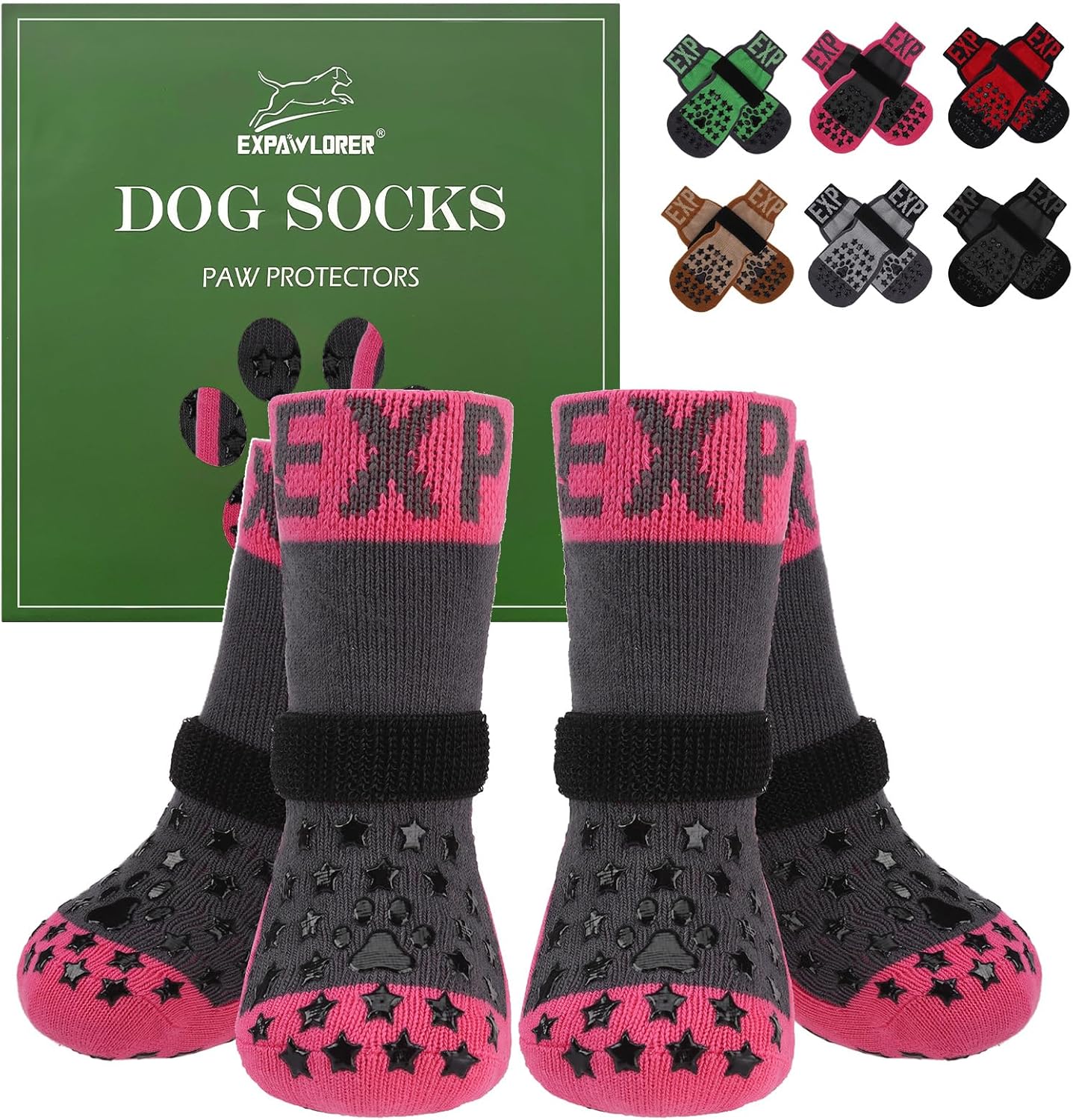 EXPAWLORER Anti Slip Dog Socks to Prevent Licking Paws, Dog Shoes for Hot Pavement Walk, Dog Booties for Hardwood Floors, Dog Boots & Paw Protectors with Grippers for Small Medium Large Senior Dogs M