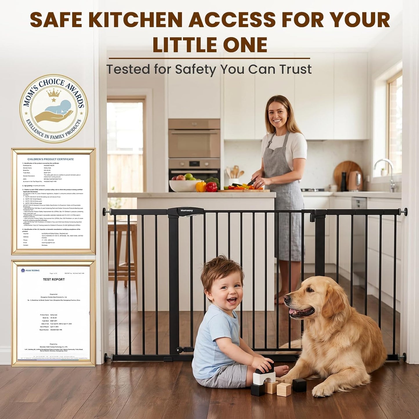 Mumeasy Baby Gate Extra Wide, 29.7-51'' Pressure Mounted Dog Gate with Walk Thru Door, Auto Close Pet Gate for House, Stairs, Doorways,Black