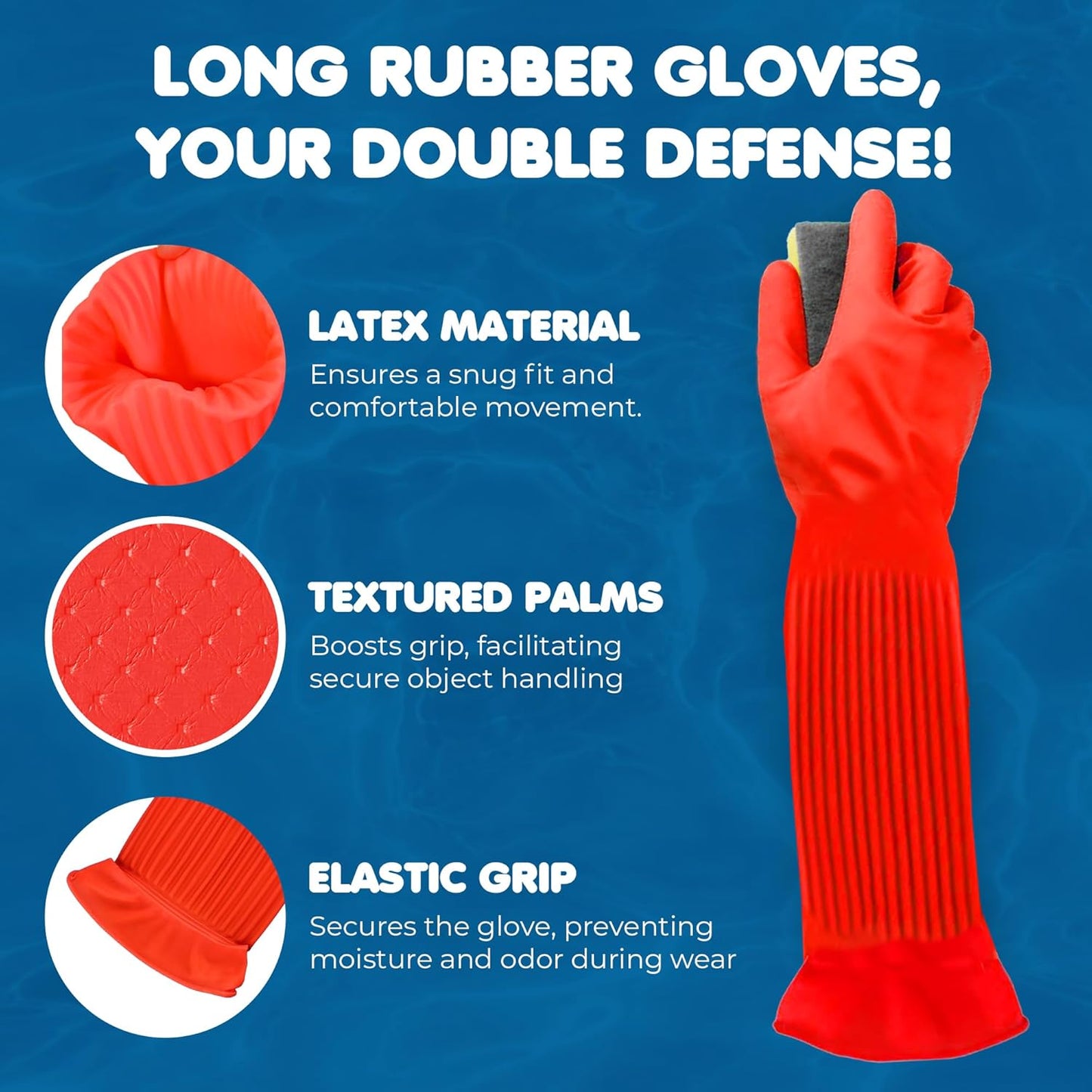 SunGrow 22" Long Rubber Gloves for Dog and Cat Bath, Grooming, Aquarium Water Changes - Keep Hands and Arms Dry with Comfortable, Waterproof, Non-Slip Household Gloves