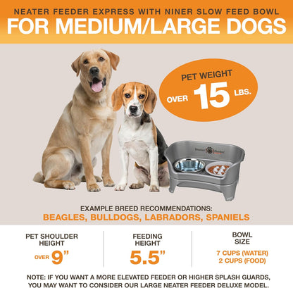 Neater Feeder Express Mess Proof Dog Bowls Elevated for Small Breeds under 15 Lb, Made in USA, No Spill Raised Dog Food Bowl Stand, Stainless Steel Food and Water Bowl Set, Feeding Station, Cappuccino