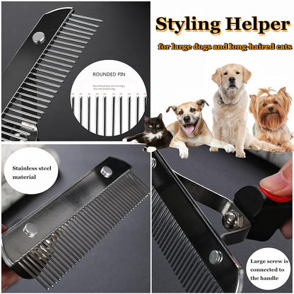 Undercoat Rake for Dogs, Long Tooth Dog Grooming Rake + Deshedding Brush Comb, Dematting Tool Set Pet Beauty Brushes for Grooming Middle Large Dog Longhair Cat Horse, German Shepherd Comb Husky Brush