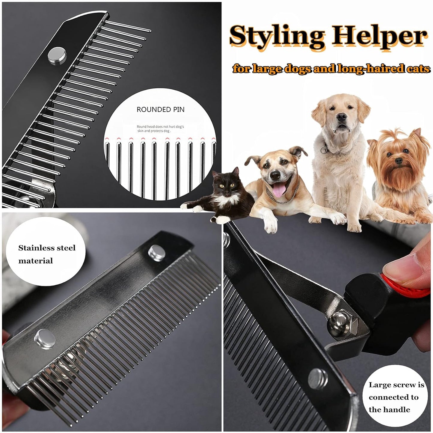 Undercoat Rake for Dogs, Long Tooth Dog Rakes Brush with Anti-Slip Handle - Dog Shedding Brushes for Grooming Long Hair Pets Husky,German Shepherd,Golden Retriever