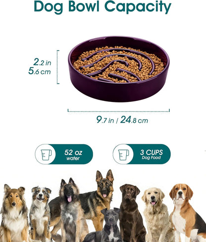 vancasso Slow Feeder Dog Bowl, 1.5 Cup Ceramic Slow Feeding Food Dish for Small and Medium Breed, Puzzle Dog Food Bowl for Fast Eater, Pink