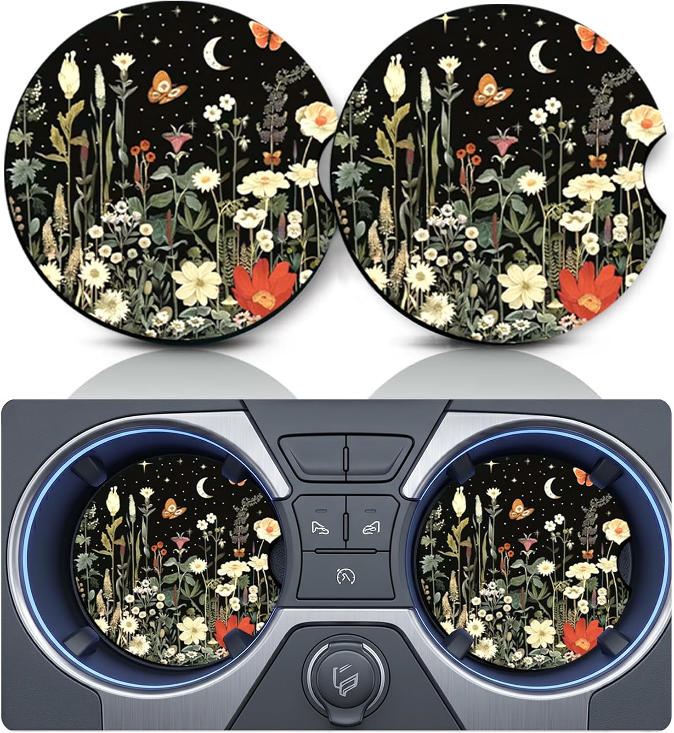 2PCS Dog Paw Print Car Cup Holder Coasters, Cars Coasters for Cup Holders, Anti Slip Rubber Mat with Finger Slot, Dogs Car Accessories Interior Decor, Dog Lover Gifts for Women, Men