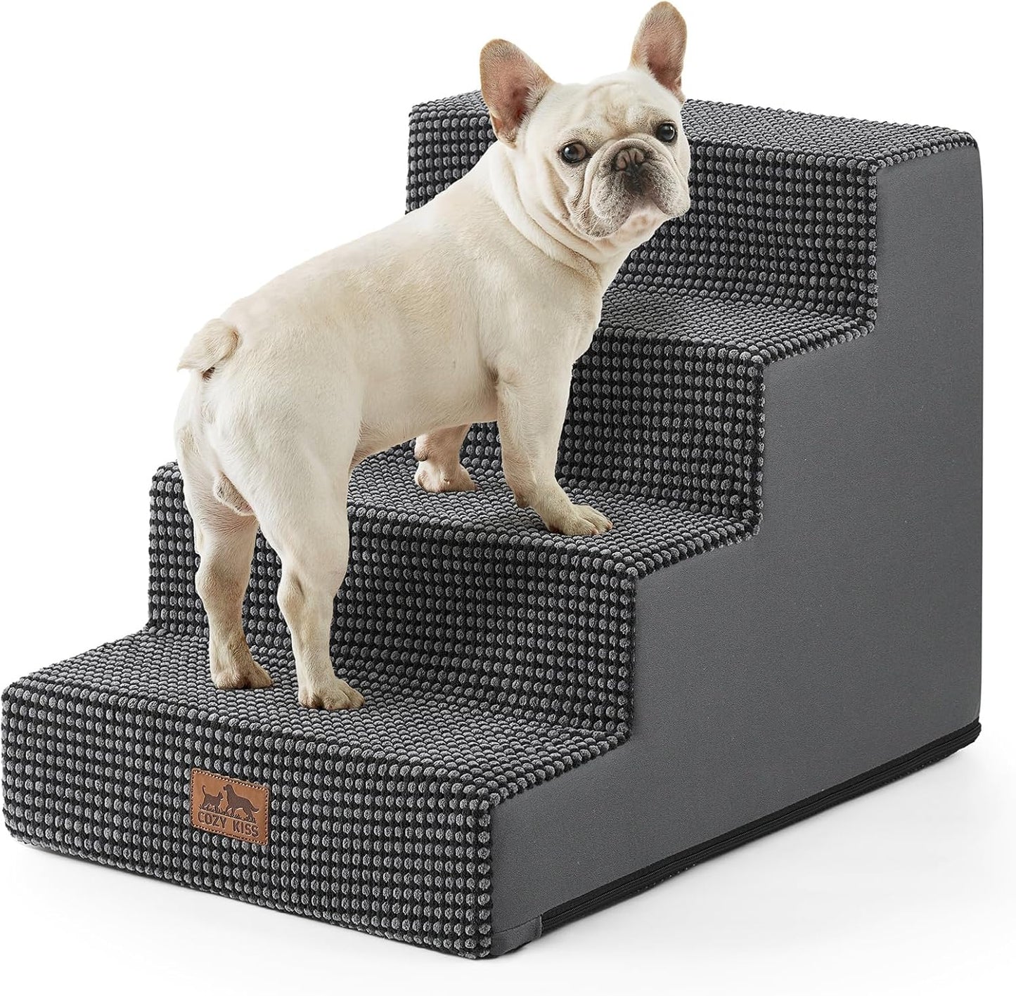 COZY KISS Dog Stairs for Small Dogs, 4 Tier Wider Pet Stairs for Couch and Beds, 17.7" H Non-Slip Dog Steps for Old Cats, Puppy, Small Medium Dogs, 17.7x23.6x17.7 inch, Beige