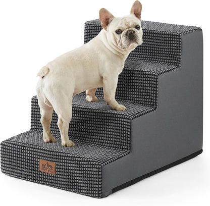 COZY KISS Dog Stairs for Small Dogs, 4 Tier Wider Pet Stairs for Couch and Beds, 17.7" H Non-Slip Dog Steps for Old Cats, Puppy, Small Medium Dogs, 17.7x23.6x17.7 inch, Beige