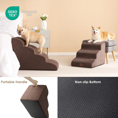 EHEYCIGA Curved Dog Stairs Ramp for High Beds 19.7" H, 4-Step Dog Steps for Small Dogs and Cats, Pet Stairs for High Bed Climbing, Non-Slip Balanced Pet Step Indoor, Grey