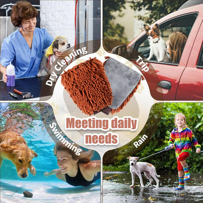 Teenyyou 2 Pcs Dog Towel Mitt Dry Bath Gloves Chenille Microfiber Paws Clean Pet Hair Washing Gloves Dog Grooming Mitts Bath Supplies for Cats Rabbits Horses Suitable for Long/Short/Poodle Fur(Grey)