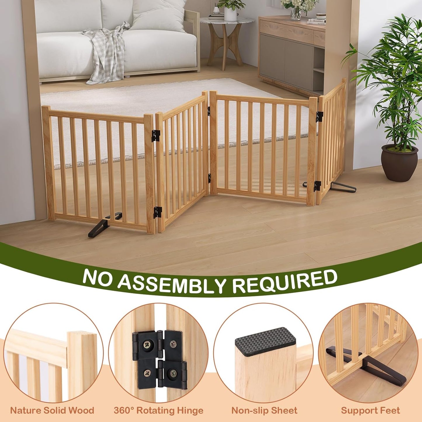 Wooden Freestanding Dog Gates,23" H Foldable Wood Pet Gate Indoor, No-Painted Puppy Gate for Doorways, Stairs, 23" Height-2 Panels