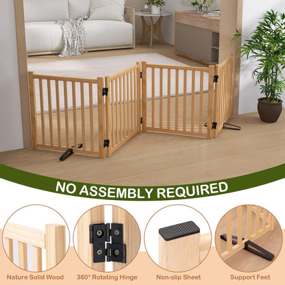 Wooden Freestanding Dog Gates,23" H Foldable Wood Pet Gate Indoor, No-Painted Puppy Gate for Doorways, Stairs, 23" Height-2 Panels