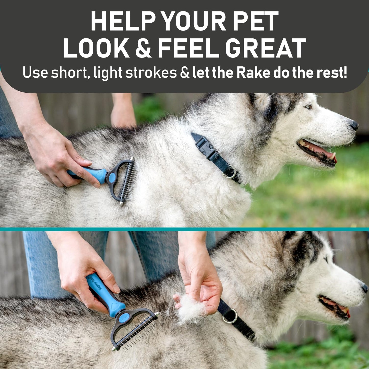 Maxpower Planet Hair Brush - Double Sided Shedding, Dematting Undercoat Rake for Dogs and Cats - Extra Wide Dog Grooming Brush, Reduce Shedding by 95%, Turquoise