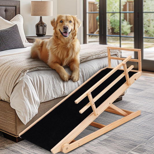 Dog Ramp for Couch, 5-Level Adjustable Wooden Pet Ramp for Bed & SUV, Adjustable Height 15.7"-23.6",Folding Non Slip Dog Ramps for Small Large Senior Dogs & Cats - Furniture Quality