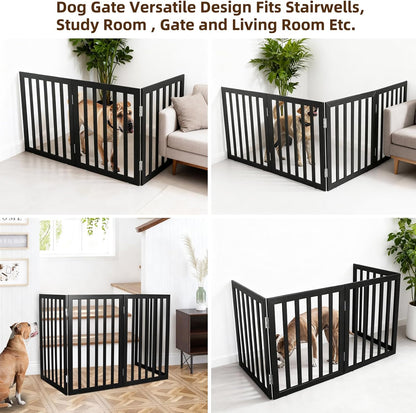 ZJSF Freestanding Indoor Dog Gate for House Foldable Wood Brown Puppy Gate for Doorways Pet Gate for Stairs Extra Wide Pet Fence 24" Height 2 Panels