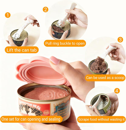 Pet Food Can Lids And Spoon,Pet Food Can Covers, One Fit 3 Standard Size Cans,For Dog And Cat Food Cans,Pink