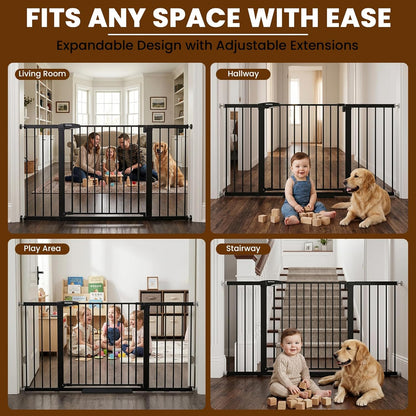 Mumeasy Baby Gate Extra Wide, 29.7-51'' Pressure Mounted Dog Gate with Walk Thru Door, Auto Close Pet Gate for House, Stairs, Doorways,Black