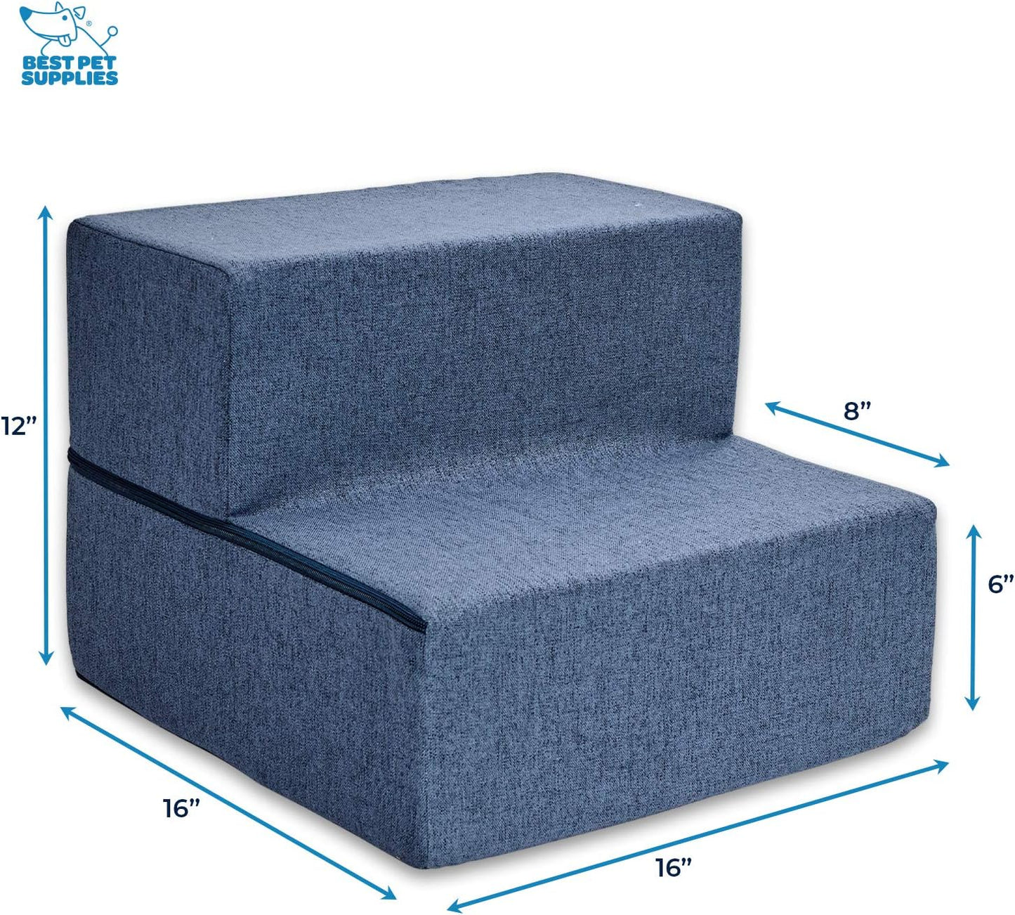 Best Pet Supplies Non-Slip Foam Dog Stair & Pet Ramp, Balanced Indoor Step Support - Foldable Stair, Ash Gray Linen,3-Step