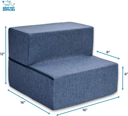 Best Pet Supplies Non-Slip Foam Dog Stair & Pet Ramp, Balanced Indoor Step Support - Foldable Stair, Ash Gray Linen,3-Step