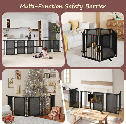 Freestanding Dog Gate, 100" Extra Wide Pet Gate with Auto-Close Door, Foldable Grip-Resistant Dog Fence for Indoor/Outdoor, 29" Tall Pet Barrier for Stairs/Doorways/Fireplace (4 Panels, Black)