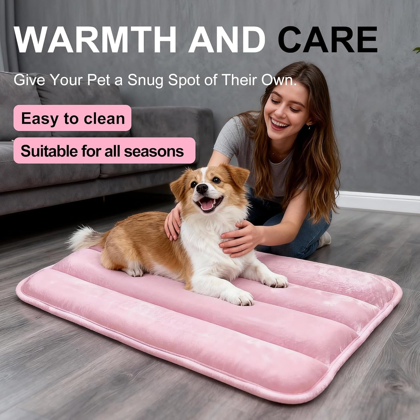 Dog Bed Mat, Reversible Crate Pad & Cute Dog Bed - Machine Washable Kennel Mat with Ultra Soft for Small Dogs (Cool/Warm), 24" x 18", Grey&Star