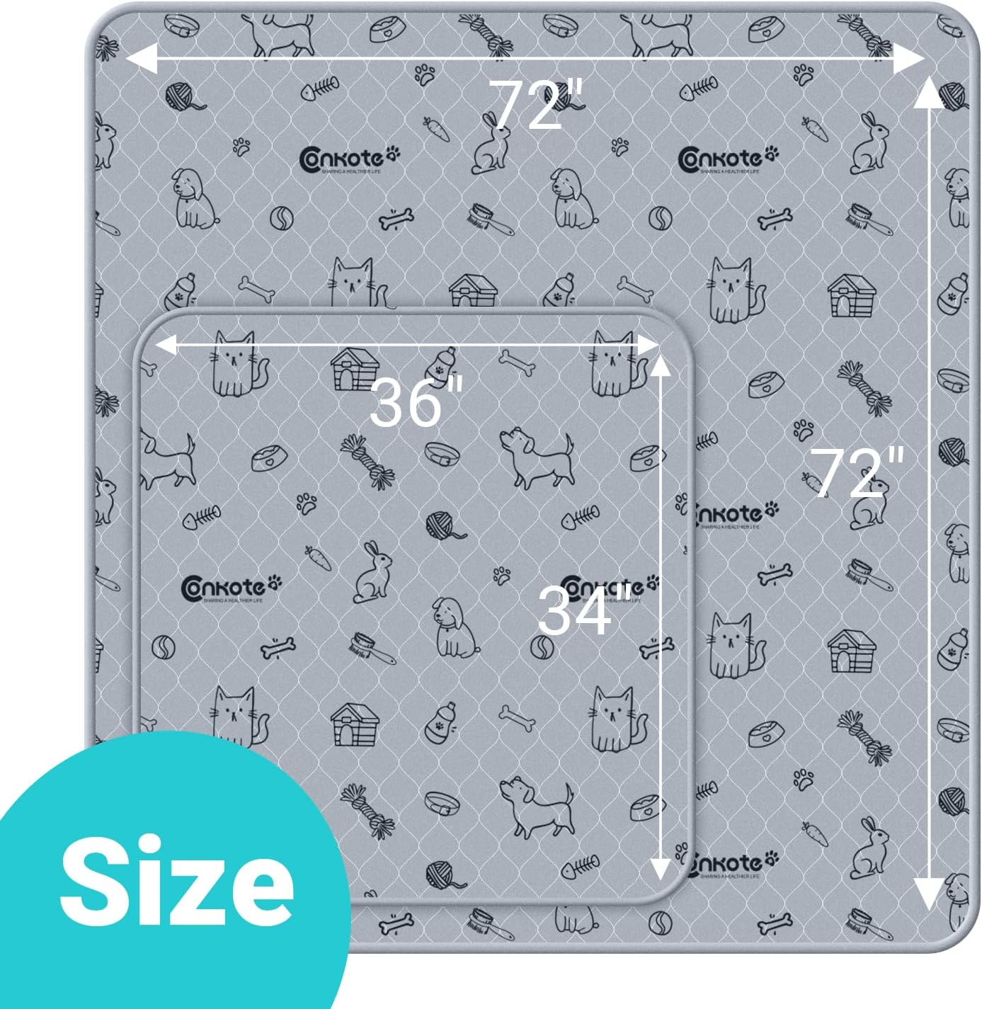 Conkote Reusable Pee Pads for Dogs Extra Large 60" x 48" Puppy Playpen Mat, Washable Pee Pads Heavy Absorbency Waterproof Dog Training Pads Non-Slip for Housebreaking, Whelping, Potty, Crate