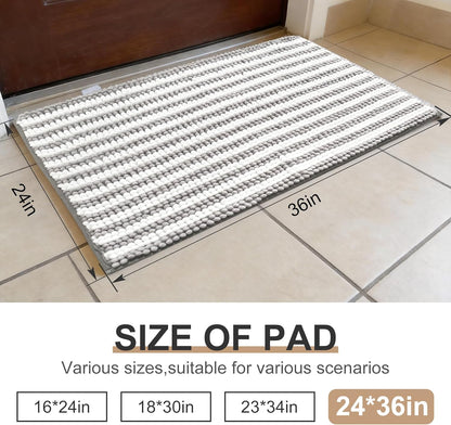 pobopobo Dog Door Mat for Muddy Paws - Absorbent & Washable Chenille Rug, Non-Slip Dirt Trapper for Indoor Outdoor Entryway, Quick Dry Pet Mat for Muddy Dogs (Striped Gray-Blue&White, 24" x 16")