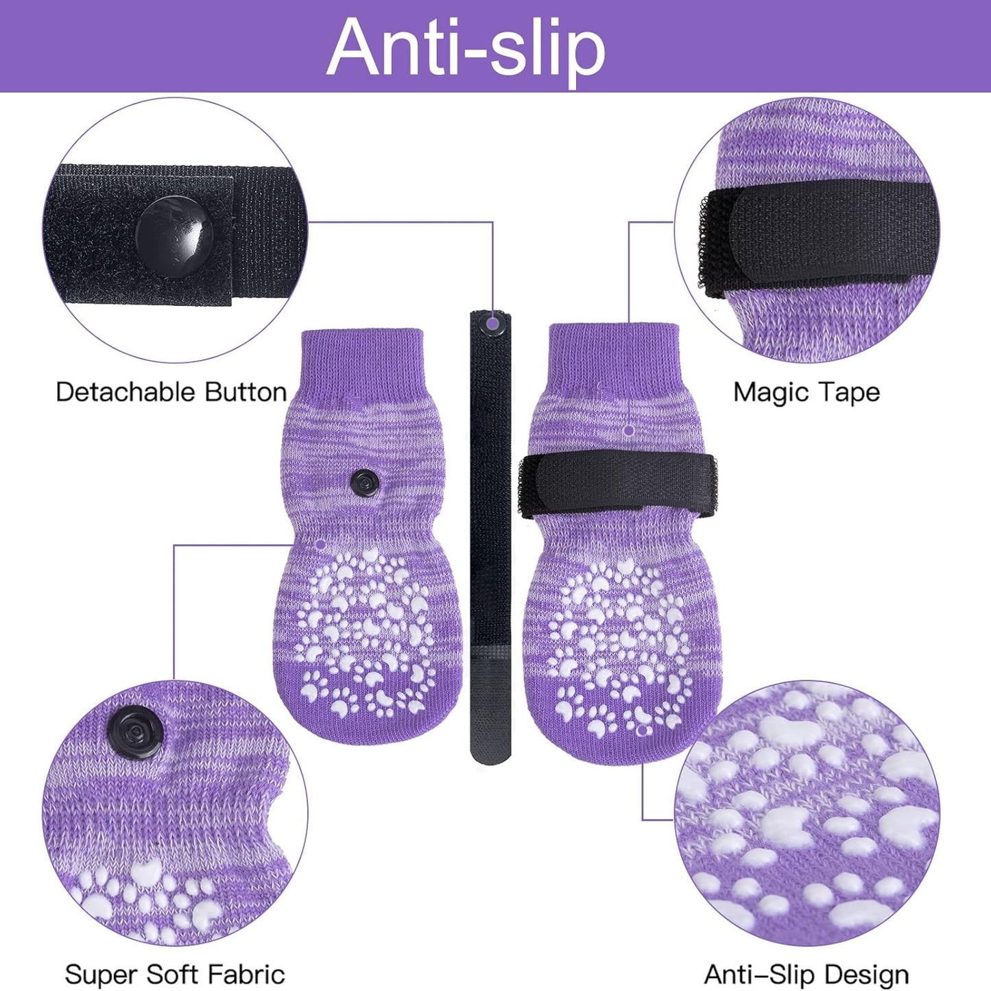 EXPAWLORER 6Pcs Anti-Slip Dog Socks to Prevent Licking Paws,Dog Shoes for Hot Pavement,Dog Booties Traction Control on Hardwood Floor,Boots & Paw Protectors, for Puppy Small Medium Large Senior Dogs