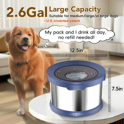 UPSKY Dog Water Bowl No Spill 10L Stainless Steel, 2.6 Gallon Large Capacity Spill-Proof Dog Bowls, Non-Slip Slow Drinking Anti-Splash Bowl for Large Messy Drinkers, No Mess Indoor/Outdoor Use, Gray