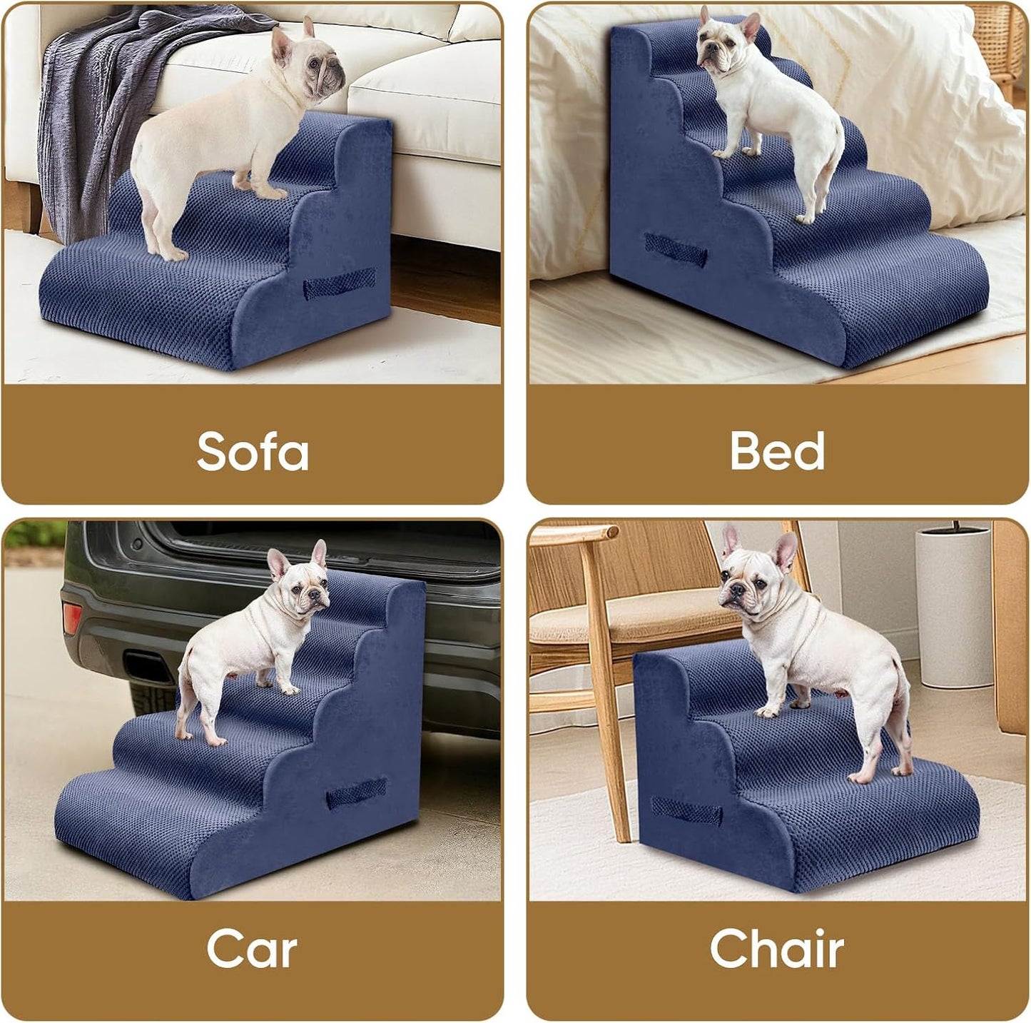 PAWSCRAT Pet Stairs for Dogs 4-Step, 19.6" H Pet Stairs for High Bed, Couch Sofa & Chair, 30D Material Soft Foam Dog Steps with Non-Slip Bottom Surface Removable Washable Cover, Grey