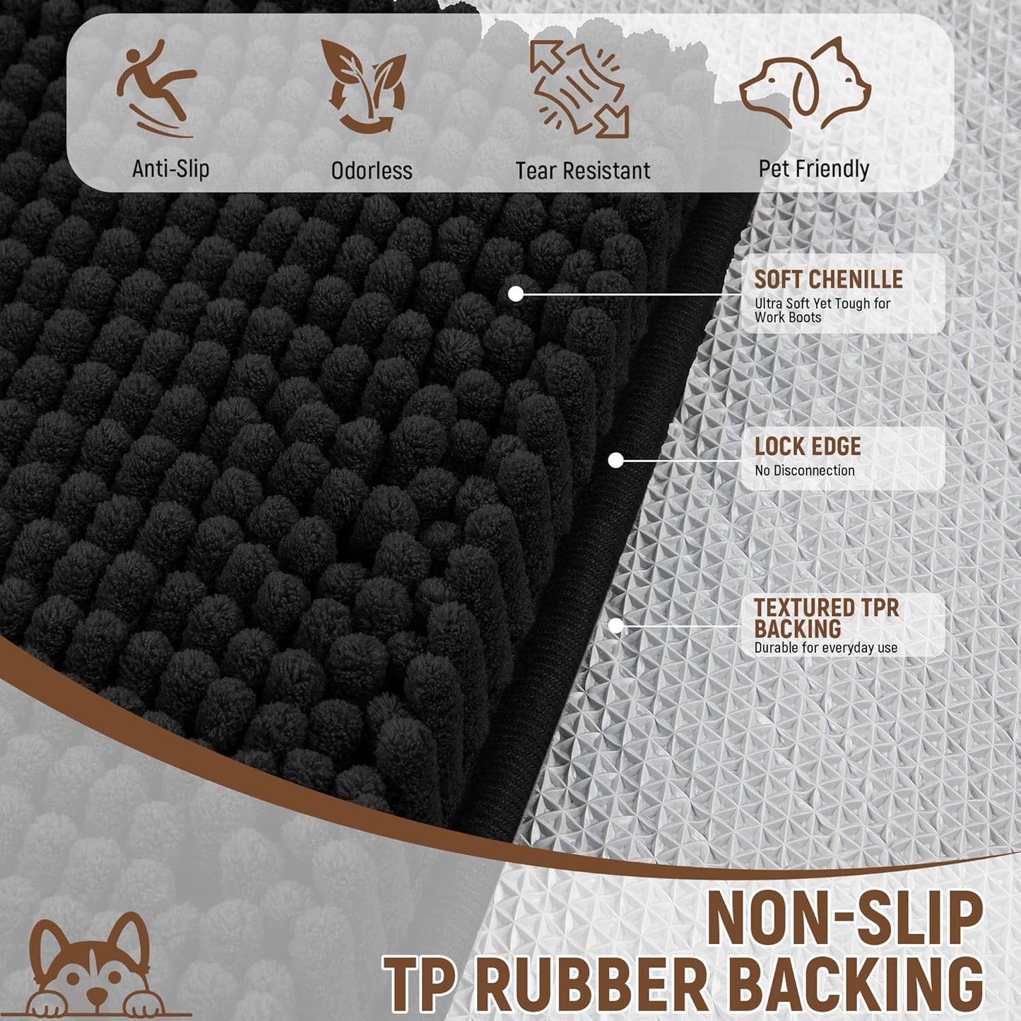 Absorbent Dog Door Mat for Muddy Paws, 60" x 24" Chenille Indoor Mats for Entryway, Trap Dirt Front Door Mat Indoor Entrance Washable Non Slip Soft