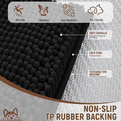 Absorbent Dog Door Mat for Muddy Paws, 60" x 24" Chenille Indoor Mats for Entryway, Trap Dirt Front Door Mat Indoor Entrance Washable Non Slip Soft