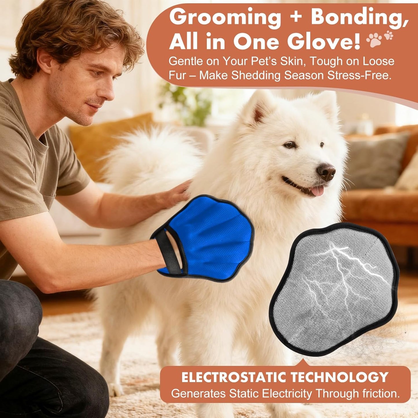 Pet Hair Removal Glove, Electrostatic Pet Hair Remover Glove for Cats & Dogs, Pet Hair Remover Tool for Laundry, Couch, Carpet, Car Seat - Upgraded Five-Finger, Reusable, Black+Black