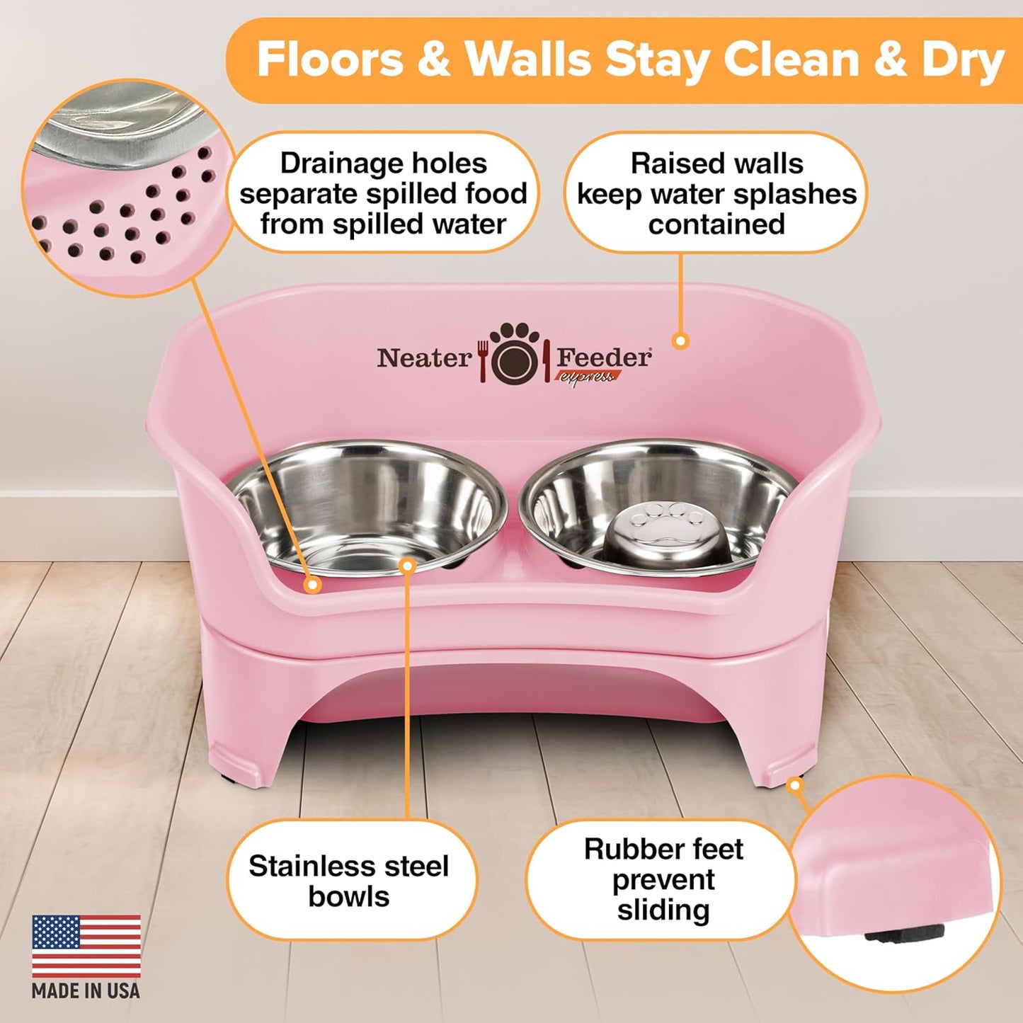 Neater Feeder Express Mess Proof Dog Bowls Elevated for Small Breeds under 15 Lb, Made in USA, No Spill Raised Dog Food Bowl Stand, Stainless Steel Food and Water Bowl Set, Feeding Station, Cappuccino