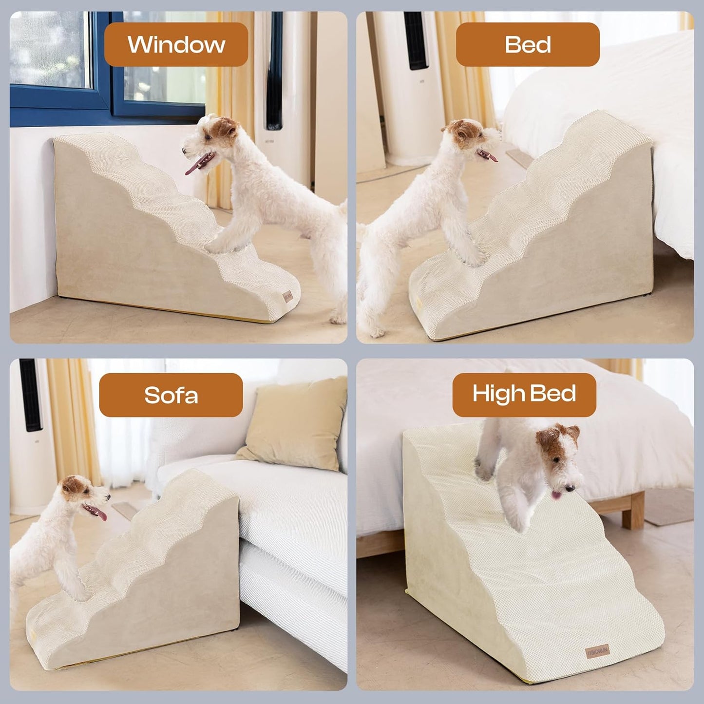 Extra Wide Dog Stairs for Large Dogs Up to 80lbs, 25" Pet Steps for High Bed with Washable Cover, 5-Step Foam Bed & Couch Ladder for Small Medium Dogs & Senior Cat, Gray