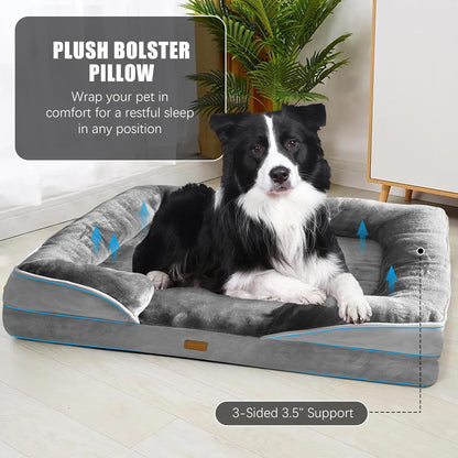 Spotted Play Orthopedic Dog Bed with Sides - Dog Sofa Beds for Medium Dogs, Supportive Foam Pet Couch Bed with Washable Removable Cover, Waterproof Lining and Non-Slip Bottom, Grey - M