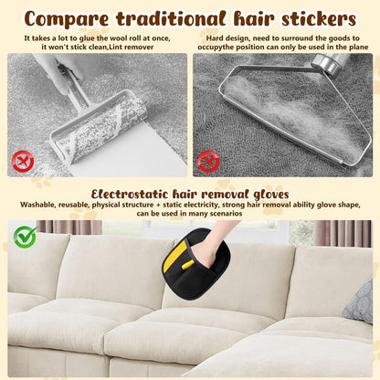 KLIFE 2Pcs Magic Brush Pet Hair, Pet Hair Remover Gloves for Cats & Dogs, Reusable Electrostatic Pet Hair Remover Glove for Couch Furniture, Carpet, Curtain