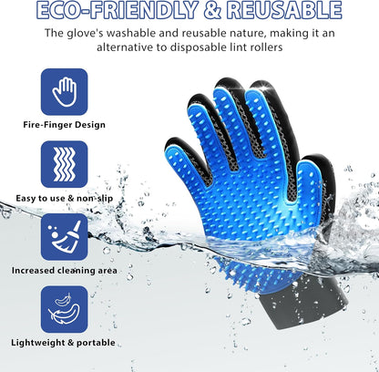 Premium 3-in-1 Pet Grooming Kit - Electrostatic Pet Hair Removal Glove with Safety Nail Scissors & Dual-Ended Toothbrush Set - Gentle Deshedding Mitt for Dogs, Cats & Furniture - All-in-One Care Pack