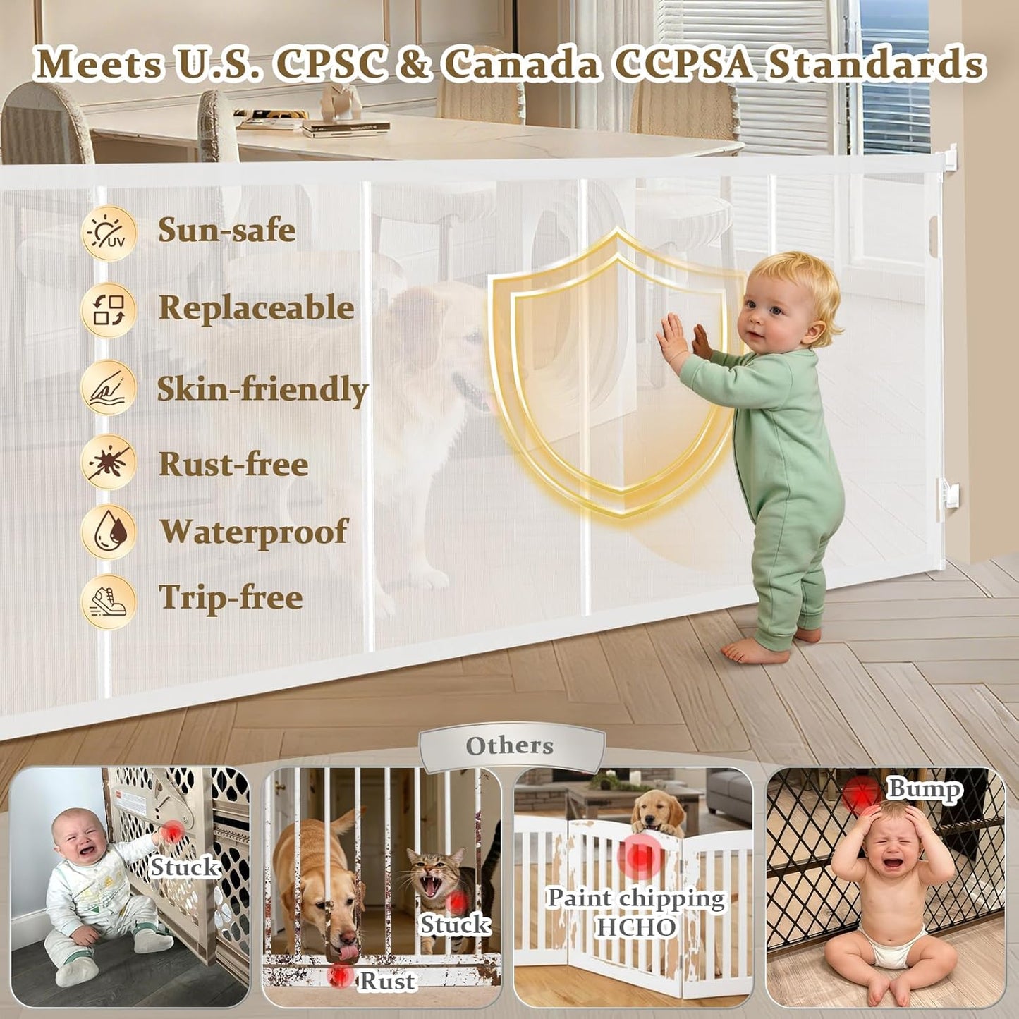 Retractable Baby Gates Extra Wide 200 Inch, 42 Inch Tall Mesh Dog Gate with Reinforcement Rods, Hardware Mounted Safety Gate for Large Openings, Stairs, Garage, Deck, Driveway, Indoor Outdoor, Black