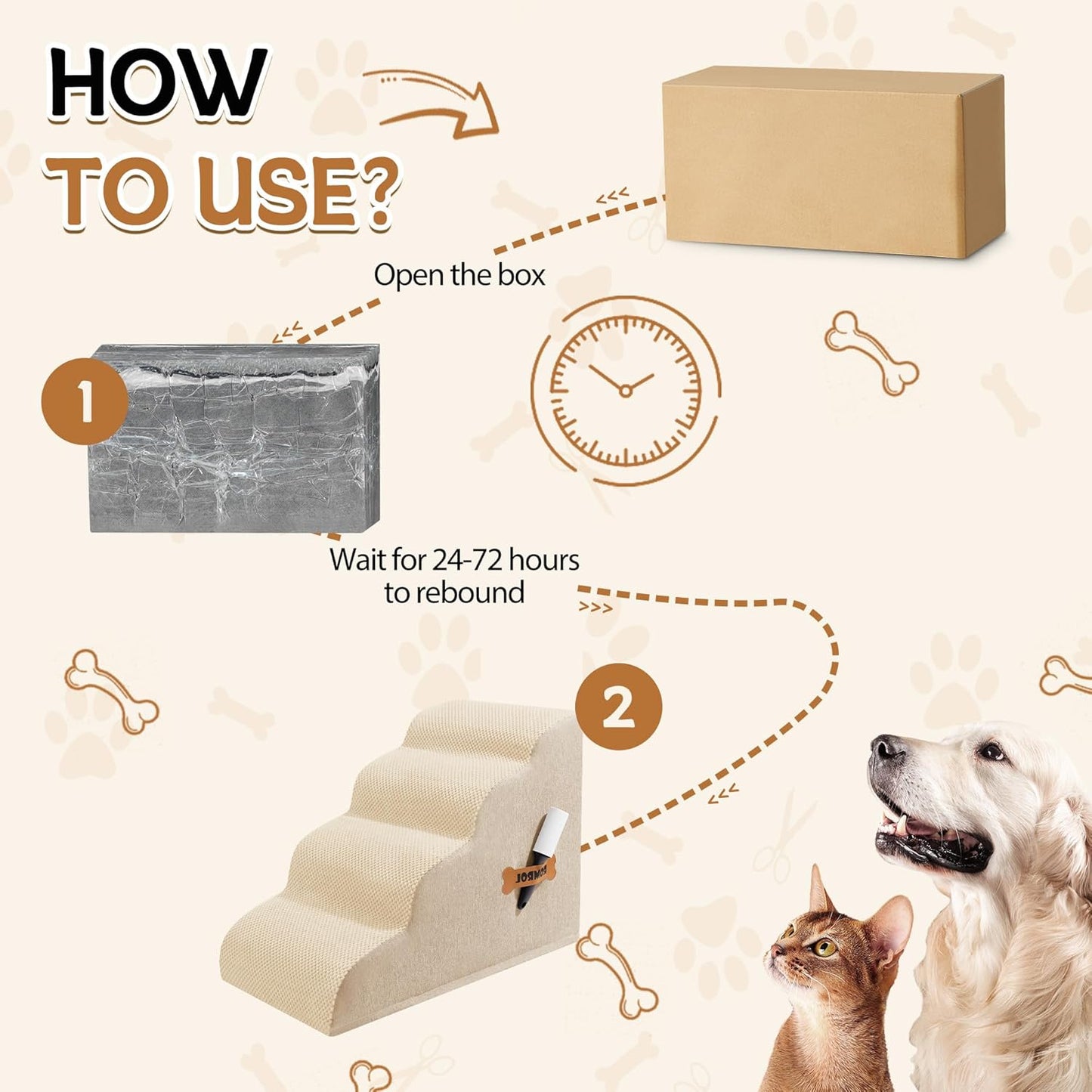 Romrol Dog Stairs Ramp for High Beds Couches, High Density Foam Pet Steps with Durable Non-Slip Waterproof Fabric Cover, Dog Stairs for Small Dogs or Cats or Pets, 5-Step, 22 Inch, Grey