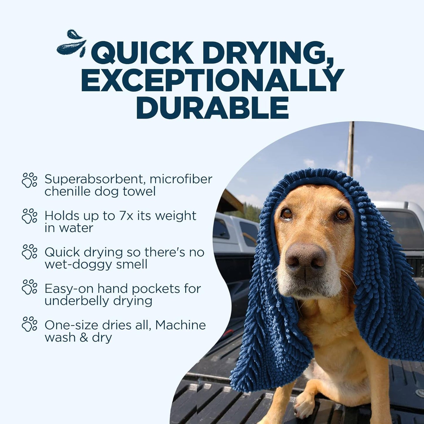 Soggy Doggy Super Shammy Dog Towel – Absorbent Microfiber Chenille Pet Towel for Drying Wet Dogs, Paws, Quick Dry Dog Shammy with Hand Pockets, Machine Washable – Chocolate/Oatmeal Trim, 31” x 14”