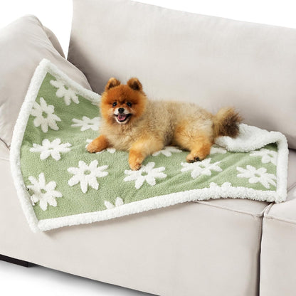 LE SURE Waterproof Dog Blanket for Large Dogs - Washable Double Sided Dog Blankets with Warm Jacquard Shag and Soft Sherpa Fleece, Pet Cat Blanket for Couch Protection, 3D Textured Cloud, Green