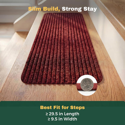 MBIGM 8" X 30" (15 in Pack) Nonslip Carpet Stair Treads Non-Skid Safety Rug Slip Resistant Indoor Runner for Kids Elders & Pets with Reusable Adhesive - Brown - Non Slip Stair Treads Indoor