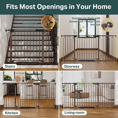 Cumbor 36.6-64" Extra Wide Baby Gate for Stairs, Dog Gates for Doorways, Auto-Close Pet Gate Indoor, Pressure Mounted Walk Through Safety Child Gate for Kids Toddler, Tall Pet Puppy Fence Gate, Brown